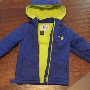 Kids Blue and Yellow Hooded Puffer Jacket